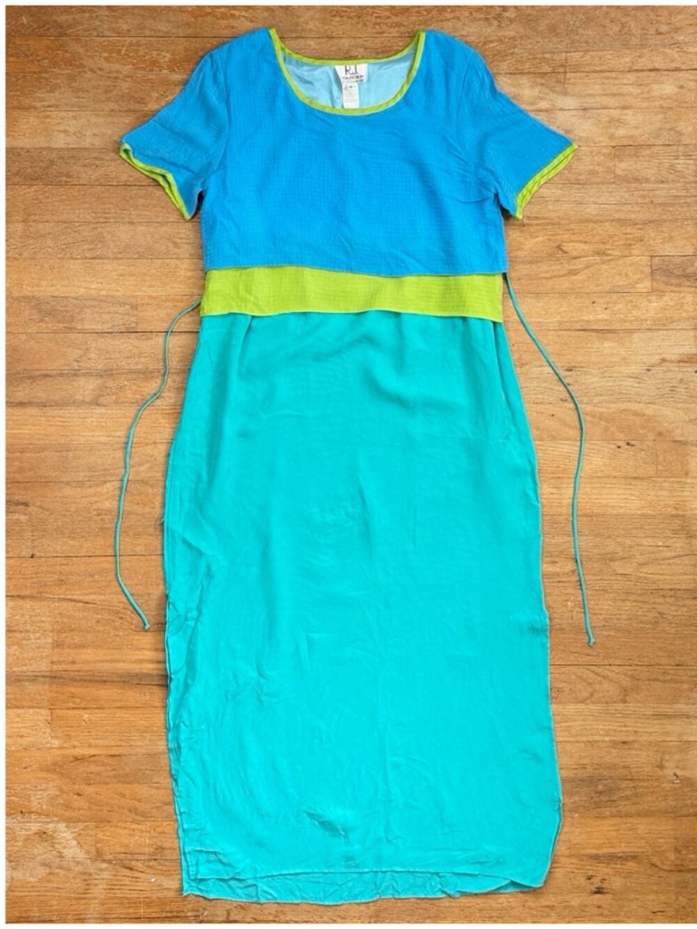 Vintage Blue/Green Colorblock Maxi Dress Size Medium 90s Casual Summer Sundress